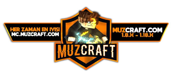Minecraft Türk serveri MuzCraft'ın sunucu ip adresi 1.8 - 1.18 sürüm desteği ve listesi içerikli logusudur.